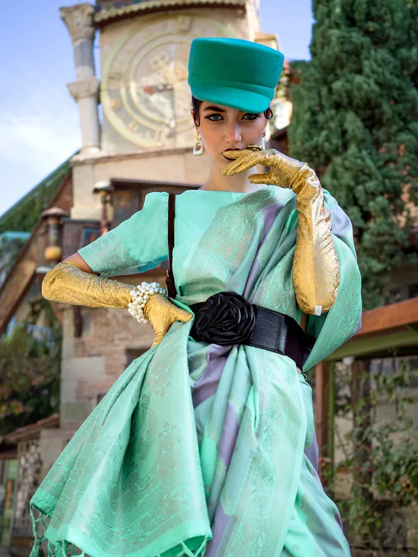 Green_Premium_Katan_Silk_With_Blouse_Piece_For_Women_&_Girls
