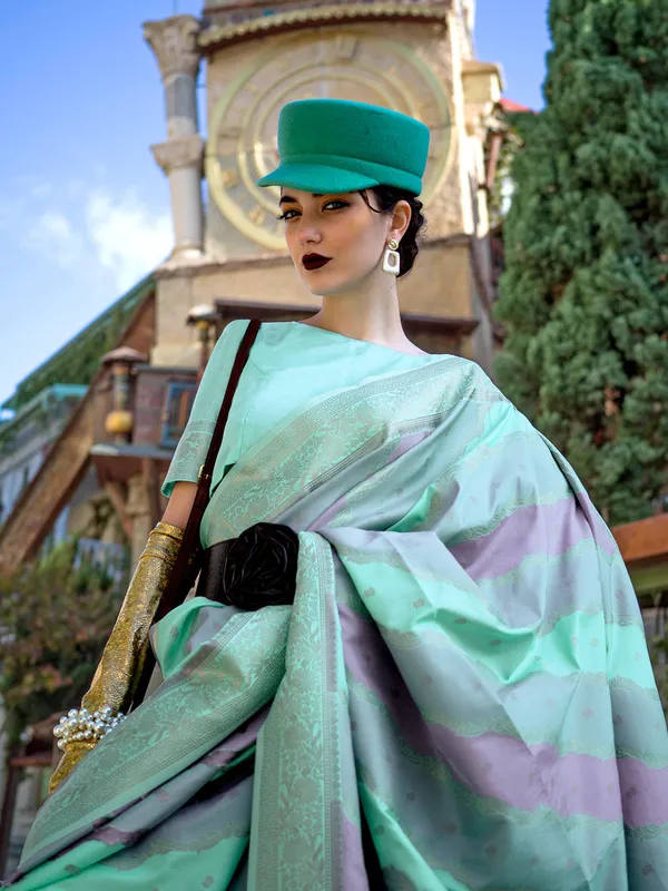 Green_Premium_Katan_Silk_With_Blouse_Piece_For_Women_&_Girls