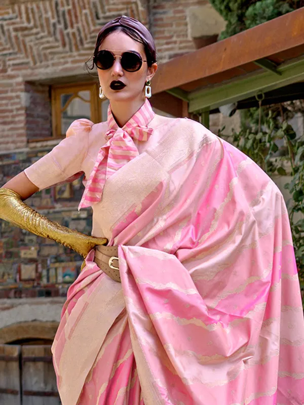 Pink_Premium_Katan_Silk_With_Blouse_Piece_For_Women_&_Girls