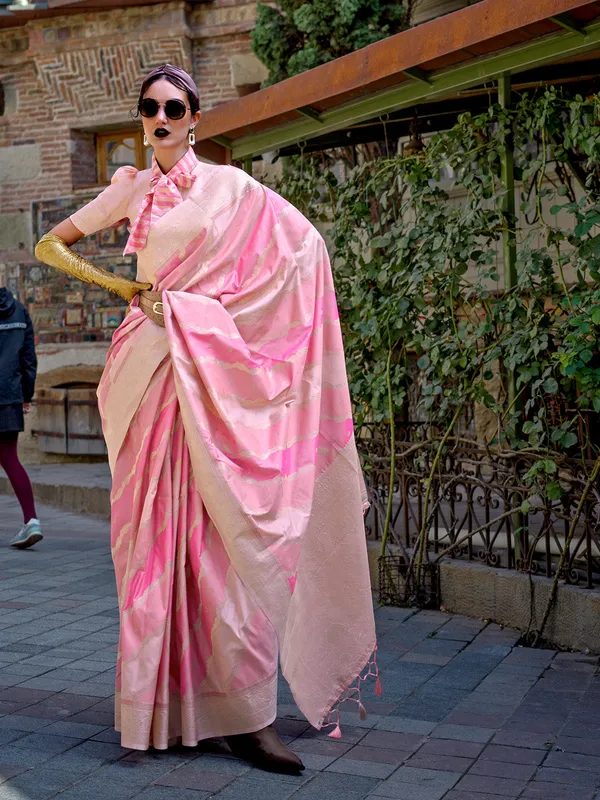 Pink_Premium_Katan_Silk_With_Blouse_Piece_For_Women_&_Girls