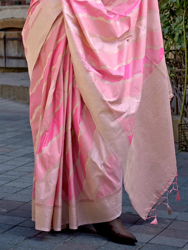 Pink_Premium_Katan_Silk_With_Blouse_Piece_For_Women_&_Girls