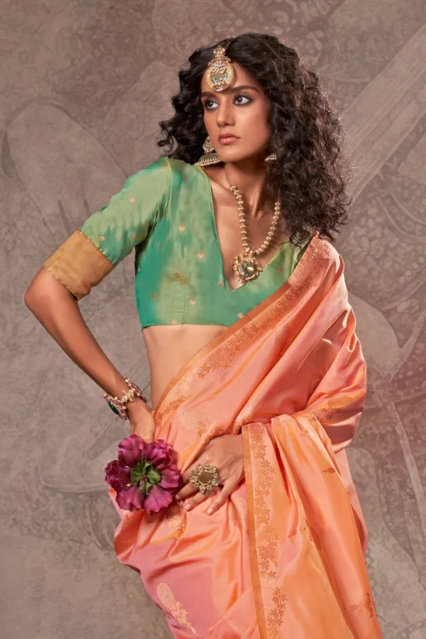 Pink_Premium_Handloom_Weaving_Silk_With_Blouse_Piece_For_Women_&_Girls