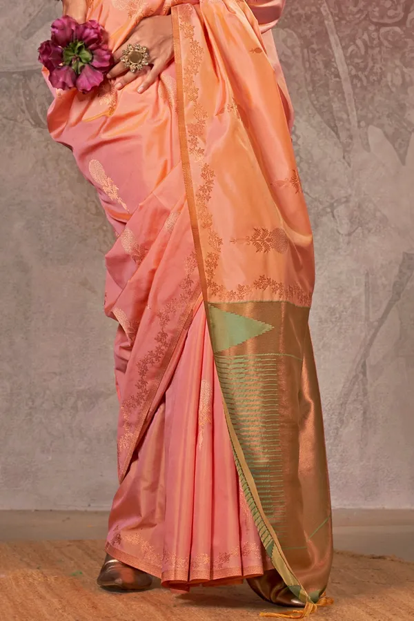 Pink_Premium_Handloom_Weaving_Silk_With_Blouse_Piece_For_Women_&_Girls