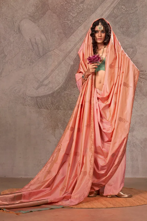 Pink_Premium_Handloom_Weaving_Silk_With_Blouse_Piece_For_Women_&_Girls