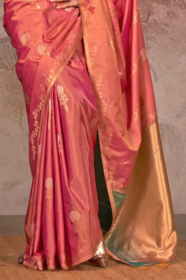 Orange_Premium_Handloom_Weaving_Silk_With_Blouse_Piece_For_Women_&_Girls