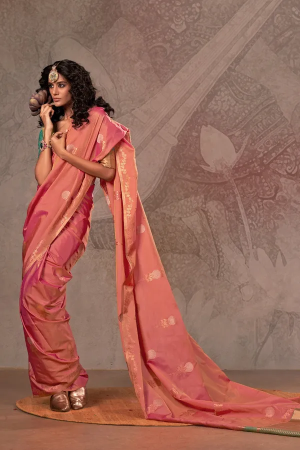 Orange_Premium_Handloom_Weaving_Silk_With_Blouse_Piece_For_Women_&_Girls