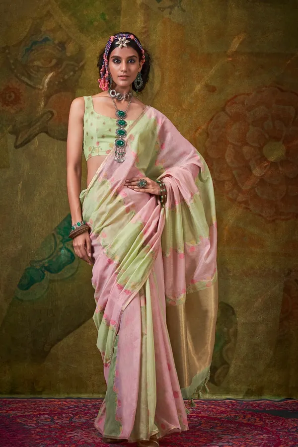 Pink_&_Yellow_Premium_Tissue_Saree_With_Blouse_Piece_For_Women_&_Girls