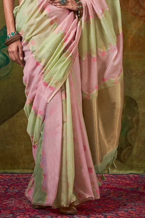 Pink_&_Yellow_Premium_Tissue_Saree_With_Blouse_Piece_For_Women_&_Girls