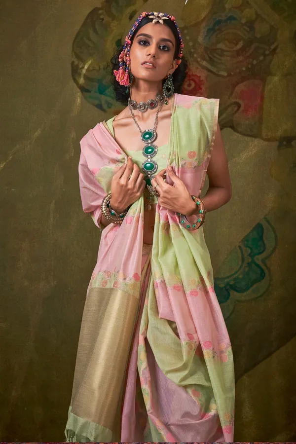 Pink_&_Yellow_Premium_Tissue_Saree_With_Blouse_Piece_For_Women_&_Girls