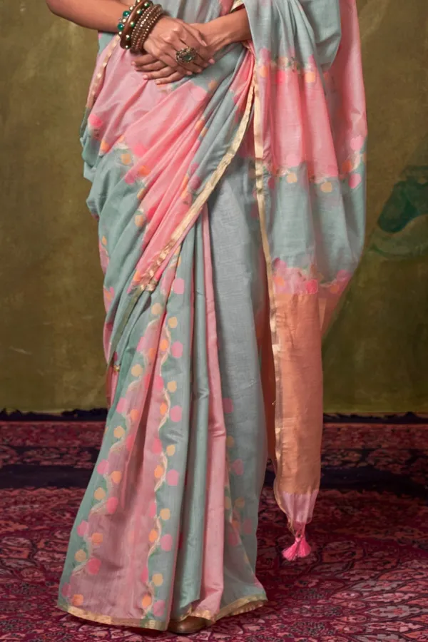 Pink_&_Grey_Premium_Tissue_Saree_With_Blouse_Piece_For_Women_&_Girls