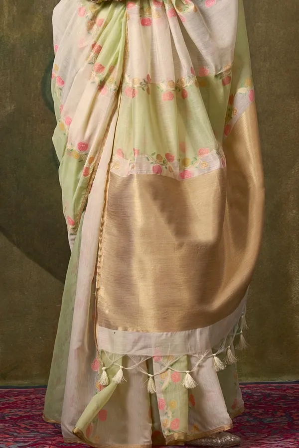 Cream_Premium_Tissue_Saree_With_Blouse_Piece_For_Women_&_Girls