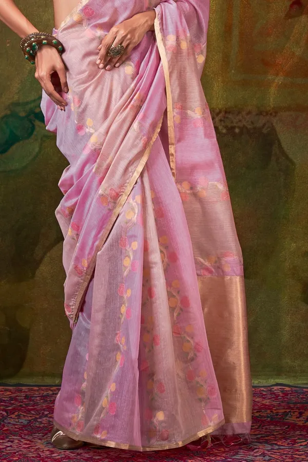 Pink_Premium_Tissue_Saree_With_Blouse_Piece_For_Women_&_Girls