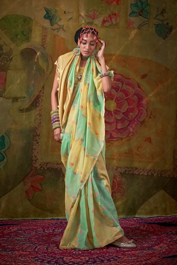 Green_Premium_Tissue_Saree_With_Blouse_Piece_For_Women_&_Girls