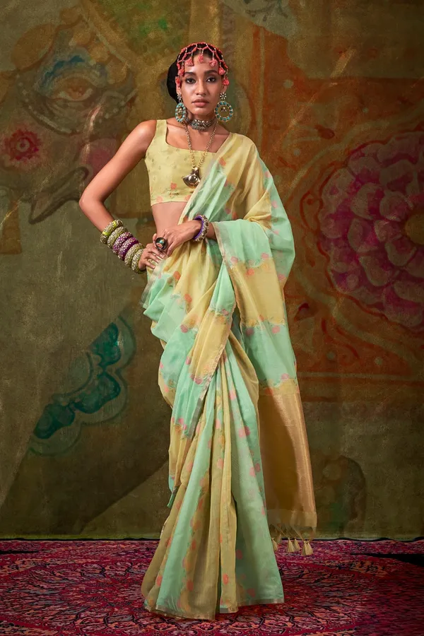 Green_Premium_Tissue_Saree_With_Blouse_Piece_For_Women_&_Girls