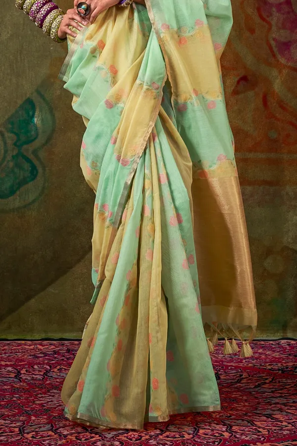 Green_Premium_Tissue_Saree_With_Blouse_Piece_For_Women_&_Girls