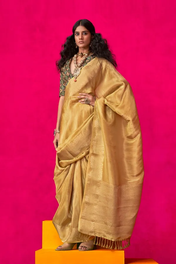 Golden_Premium_Tissue_Saree_With_Blouse_Piece_For_Women_&_Girls