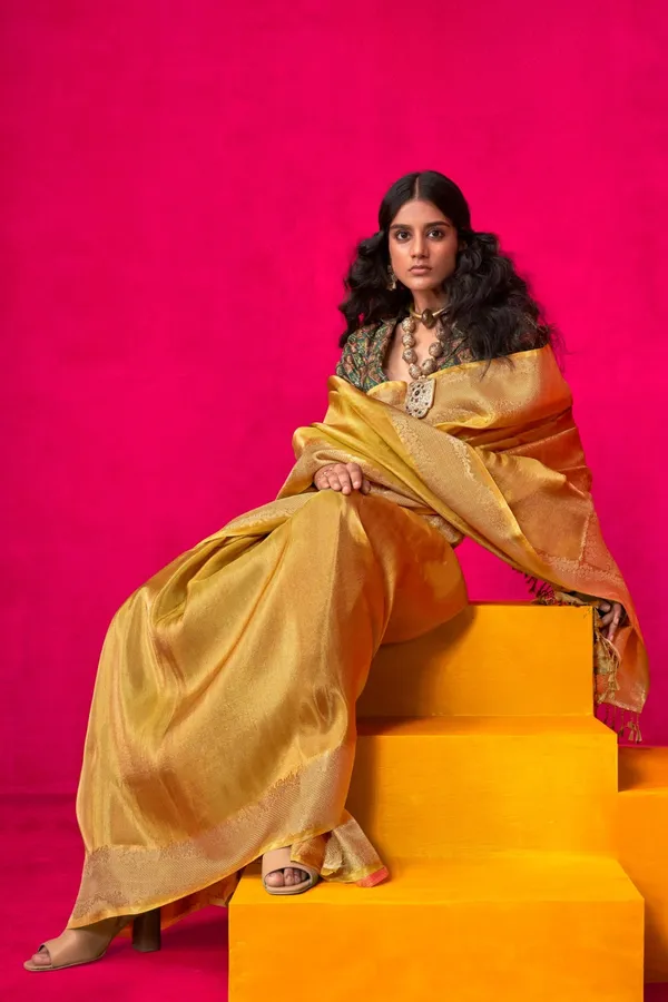 Golden_Premium_Tissue_Saree_With_Blouse_Piece_For_Women_&_Girls
