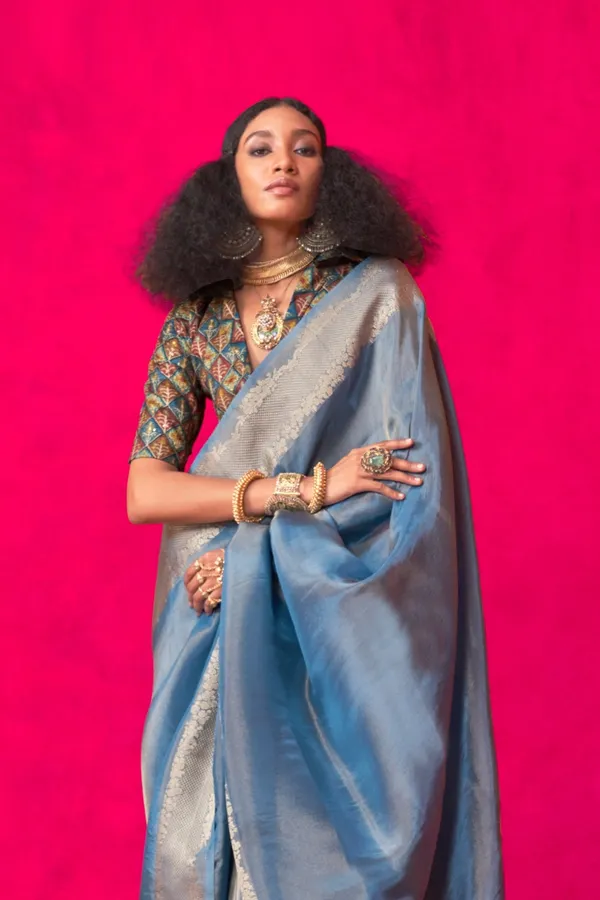 Blue_Premium_Tissue_Saree_With_Blouse_Piece_For_Women_&_Girls