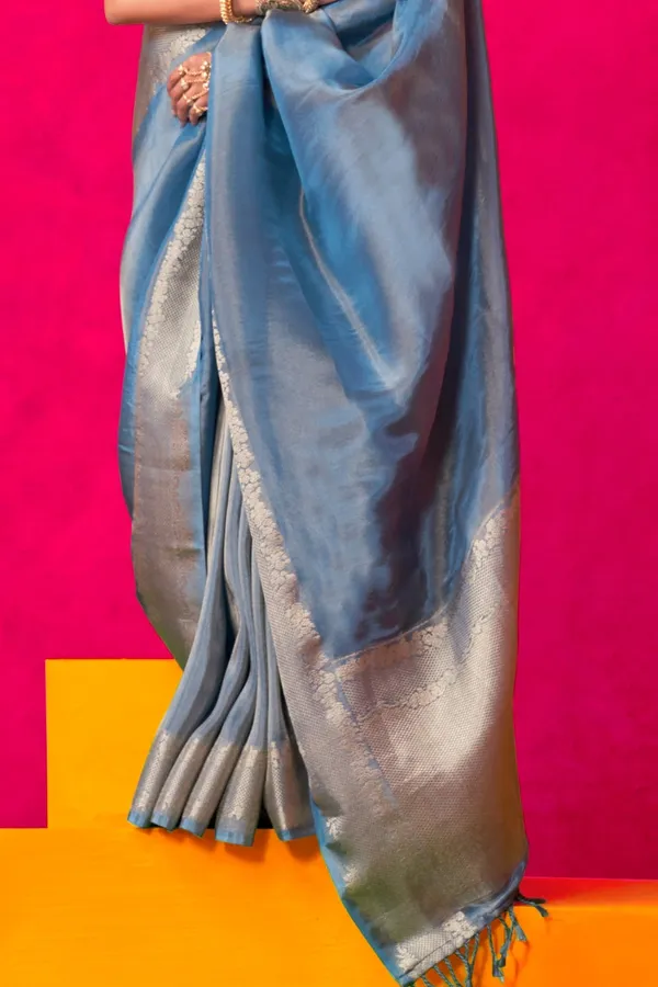 Blue_Premium_Tissue_Saree_With_Blouse_Piece_For_Women_&_Girls
