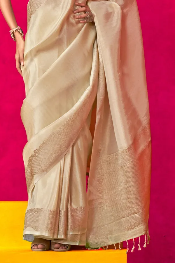 Beige_Premium_Tissue_Saree_With_Blouse_Piece_For_Women_&_Girls