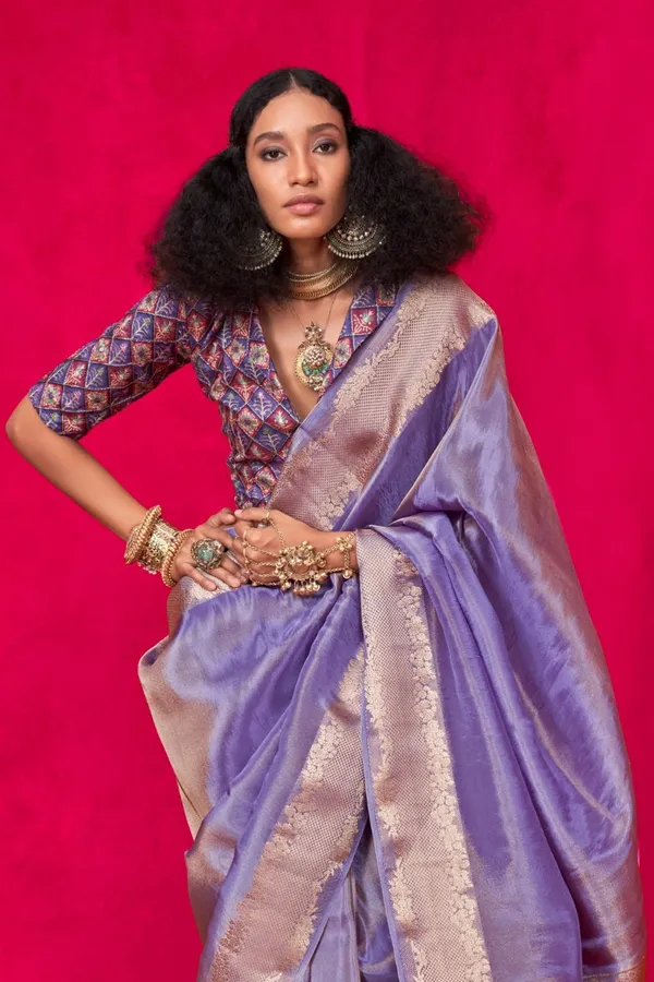 Lavender_Premium_Tissue_Saree_With_Blouse_Piece_For_Women_&_Girls
