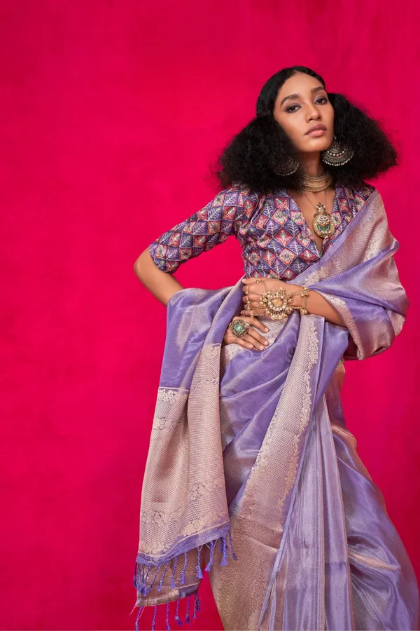 Lavender_Premium_Tissue_Saree_With_Blouse_Piece_For_Women_&_Girls