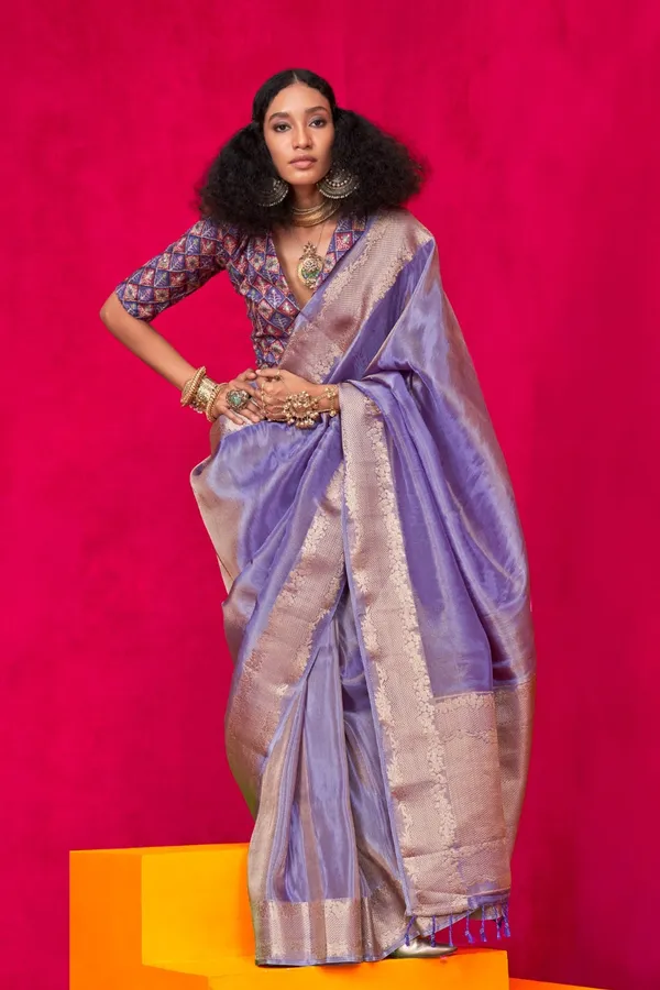 Lavender_Premium_Tissue_Saree_With_Blouse_Piece_For_Women_&_Girls