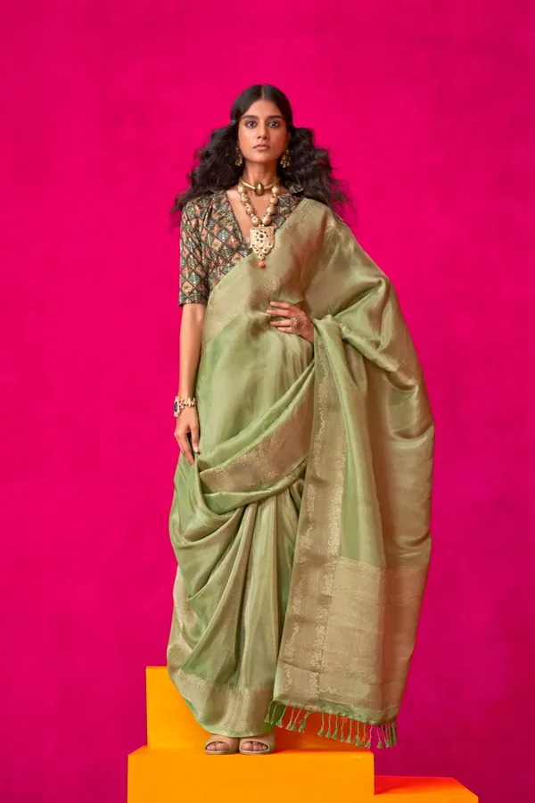 Green_Premium_Tissue_Saree_With_Blouse_Piece_For_Women_&_Girls