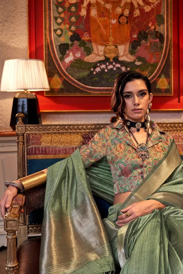Green_Premium_Moss_Chiffon_Saree_With_Blouse_Piece_For_Women_&_Girls