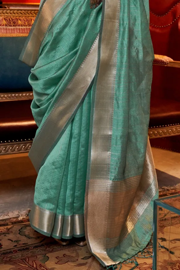 Teal_Green_Premium_Moss_Chiffon_Saree_With_Blouse_Piece_For_Women_&_Girls