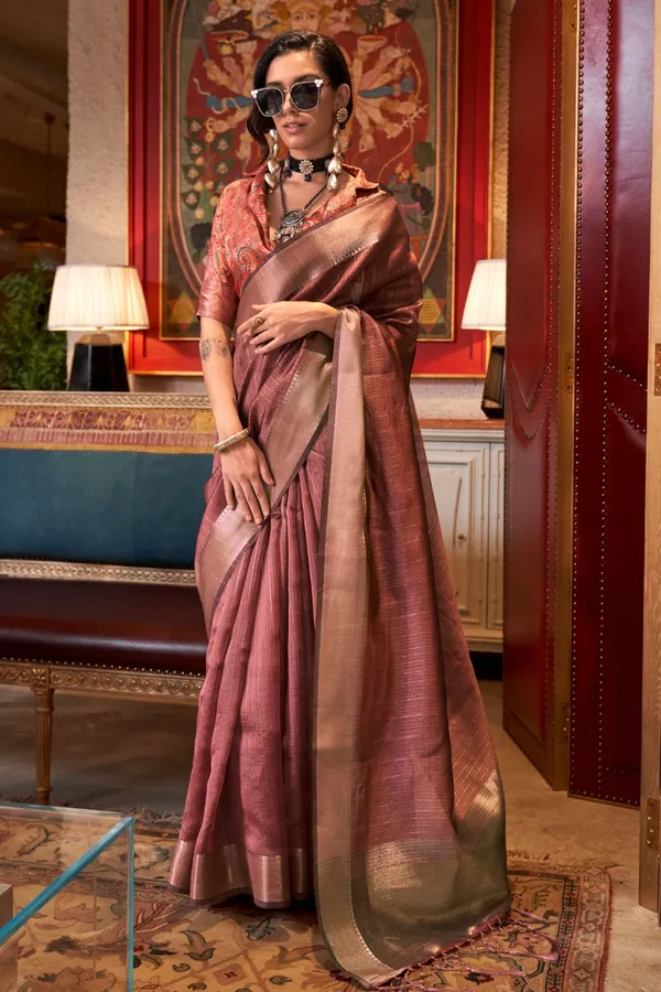 Light_Orange_Premium_Moss_Chiffon_Saree_With_Blouse_Piece_For_Women_&_Girls
