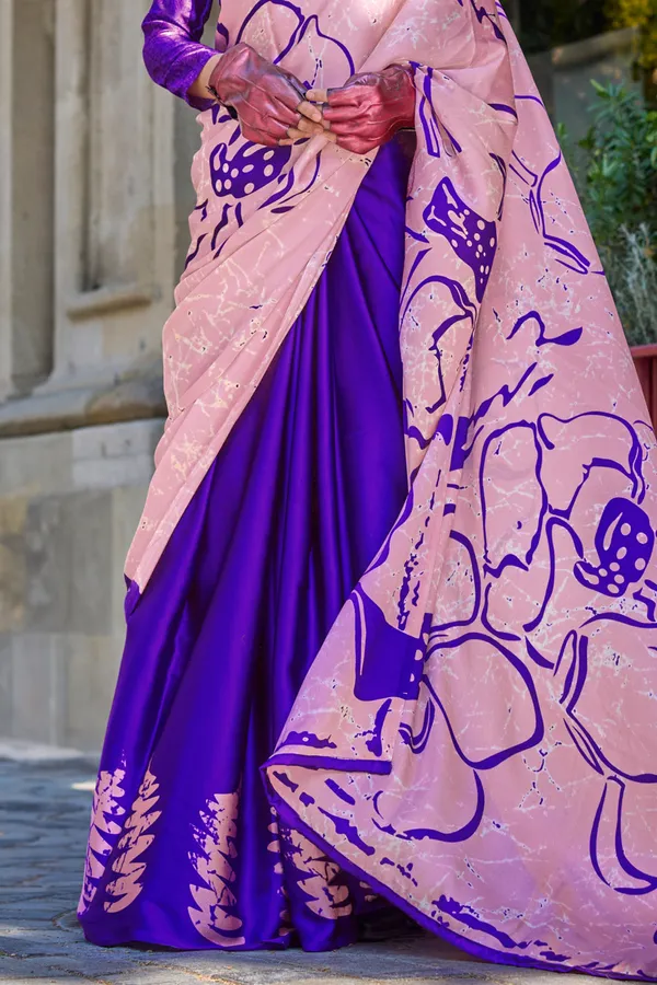 Blue_&_Pink_Premium_Satin_Silk_With_Blouse_Piece_For_Women_&_Girls