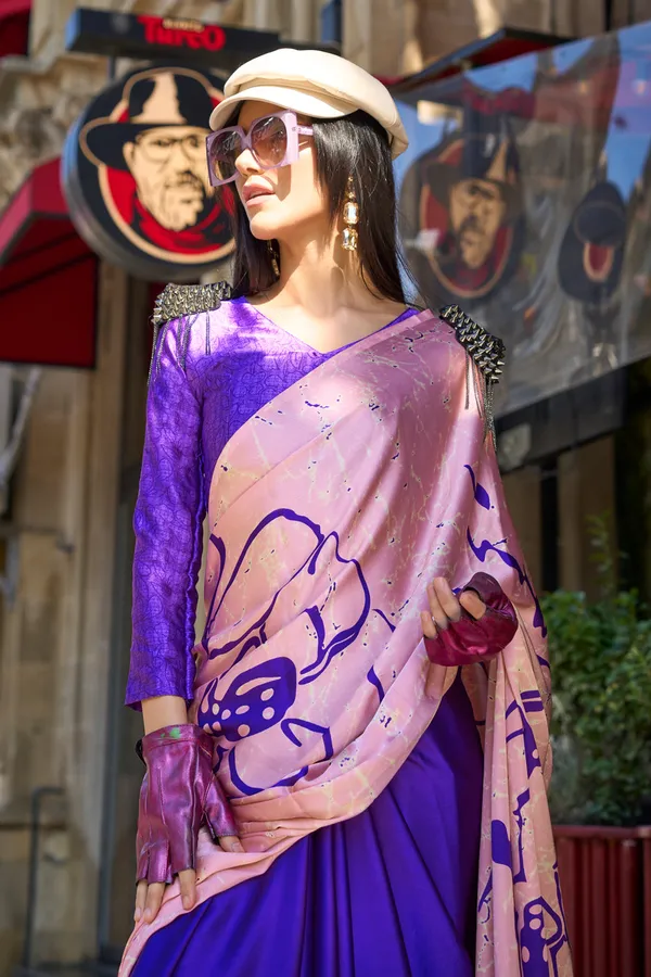 Blue_&_Pink_Premium_Satin_Silk_With_Blouse_Piece_For_Women_&_Girls