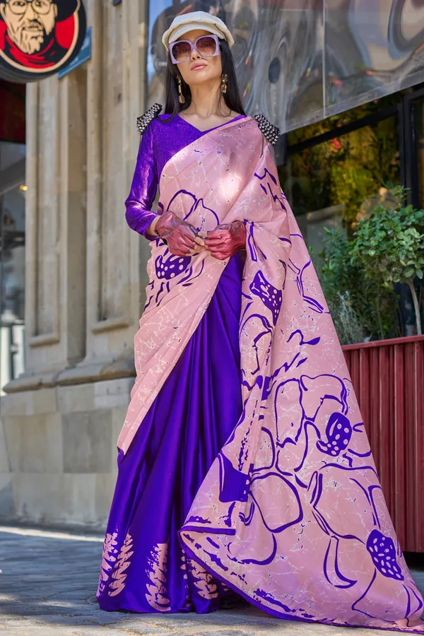 Blue_&_Pink_Premium_Satin_Silk_With_Blouse_Piece_For_Women_&_Girls