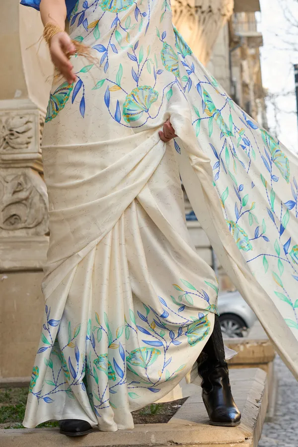 Off_White_Premium_Satin_Silk_With_Blouse_Piece_For_Women_&_Girls