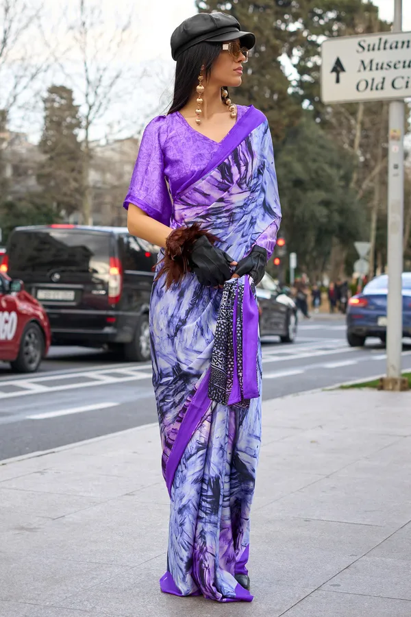 Blue_Premium_Satin_Silk_With_Blouse_Piece_For_Women_&_Girls