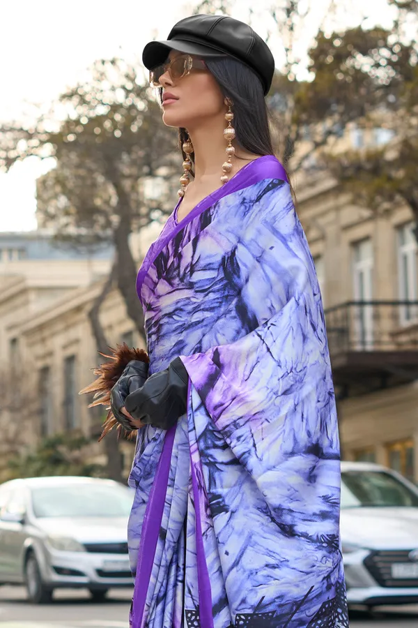 Blue_Premium_Satin_Silk_With_Blouse_Piece_For_Women_&_Girls