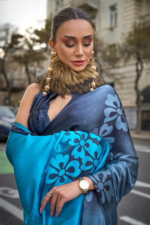 Black_&_Blue_Premium_Satin_Silk_With_Blouse_Piece_For_Women_&_Girls