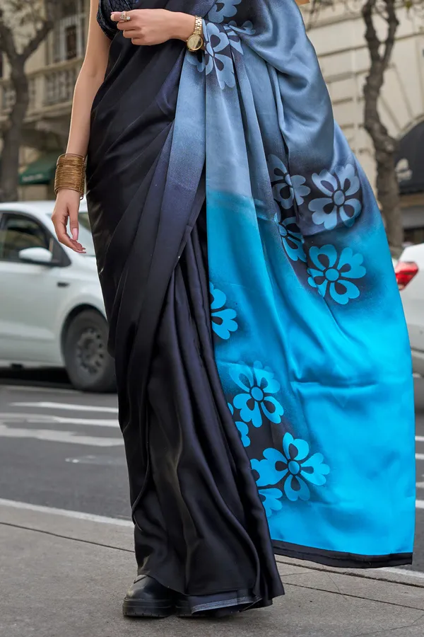 Black_&_Blue_Premium_Satin_Silk_With_Blouse_Piece_For_Women_&_Girls