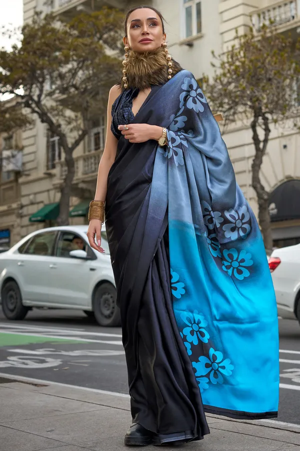 Black_&_Blue_Premium_Satin_Silk_With_Blouse_Piece_For_Women_&_Girls