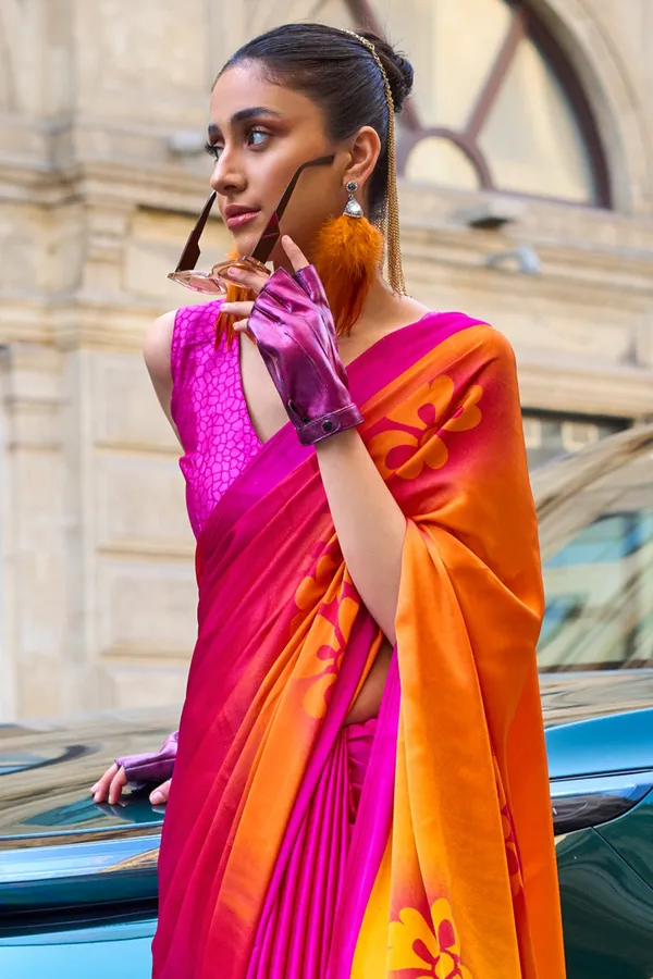 Pink_Premium_Satin_Silk_With_Blouse_Piece_For_Women_&_Girls