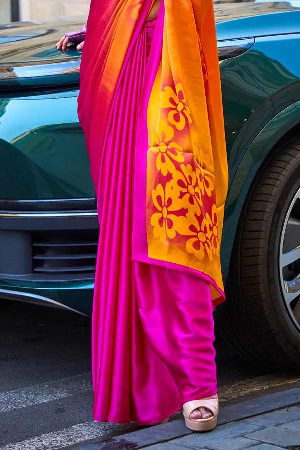 Pink_Premium_Satin_Silk_With_Blouse_Piece_For_Women_&_Girls