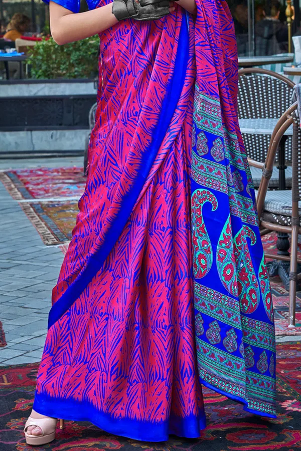 Pink_&_Blue_Premium_Satin_Silk_With_Blouse_Piece_For_Women_&_Girls