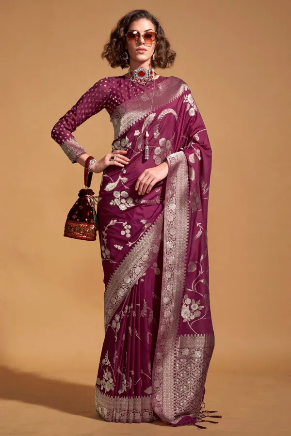 Maroon_Premium_Georgette_Saree_With_Blouse_Piece_For_Women_&_Girls