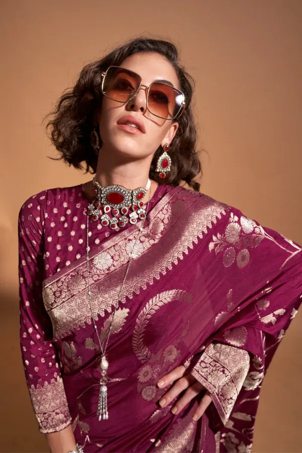 Maroon_Premium_Georgette_Saree_With_Blouse_Piece_For_Women_&_Girls