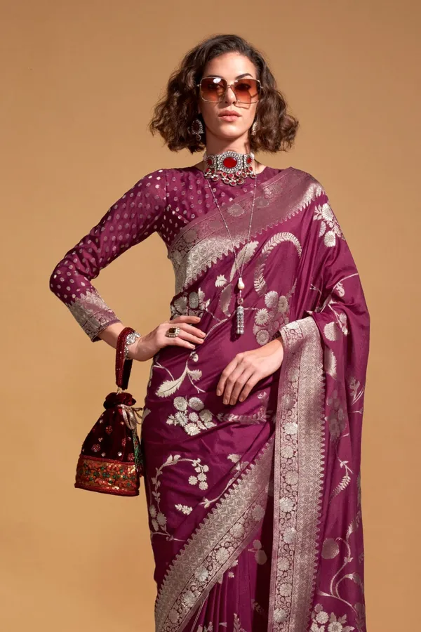 Maroon_Premium_Georgette_Saree_With_Blouse_Piece_For_Women_&_Girls