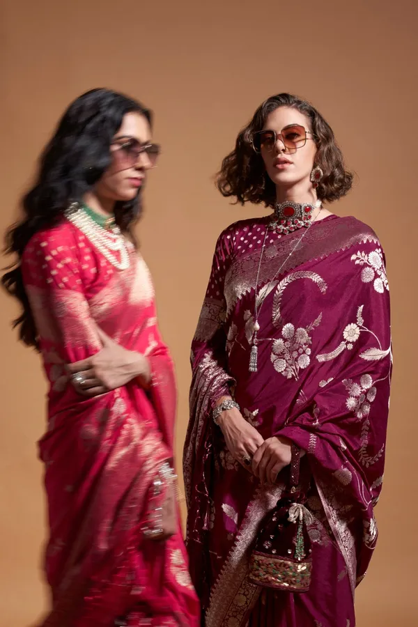 Maroon_Premium_Georgette_Saree_With_Blouse_Piece_For_Women_&_Girls