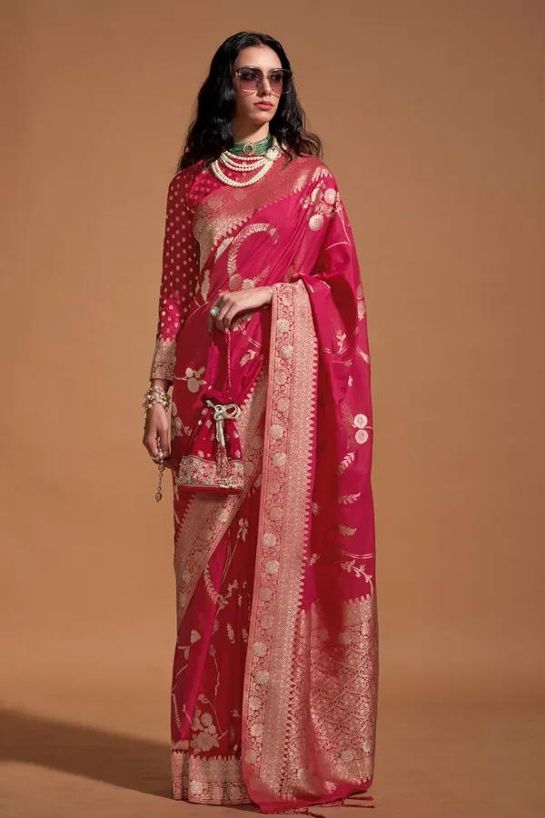 Red_Premium_Georgette_Saree_With_Blouse_Piece_For_Women_&_Girls
