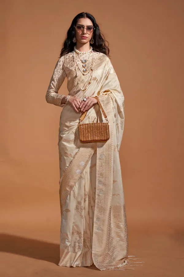 Beige_Premium_Georgette_Saree_With_Blouse_Piece_For_Women_&_Girls