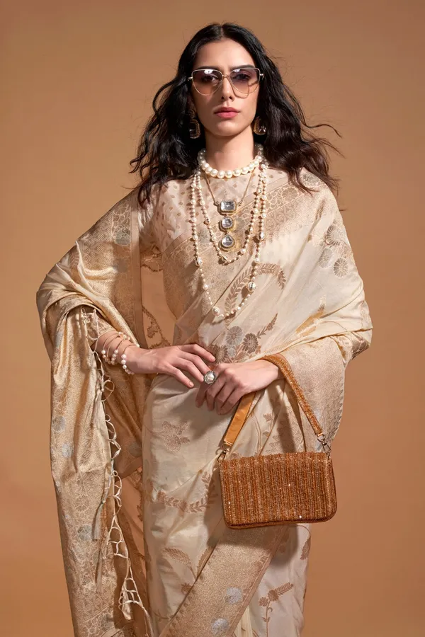 Beige_Premium_Georgette_Saree_With_Blouse_Piece_For_Women_&_Girls